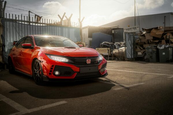 red honda civic type r in urban cyprus setting